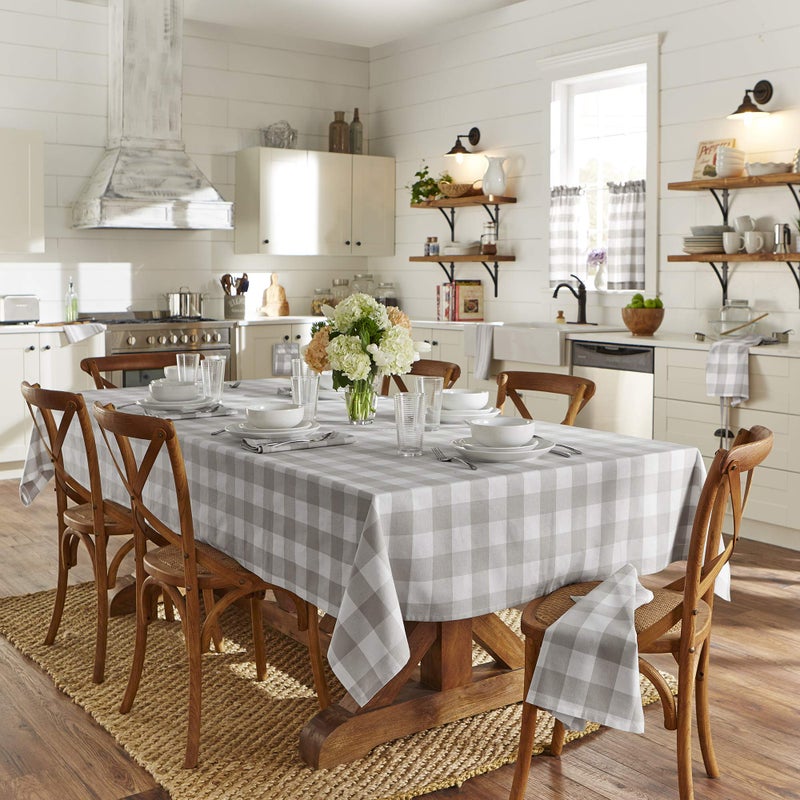 Elrene Home Fashions Farmhouse Living Buffalo Check Tablecloth, 60" x 120", Gray/White - Image 2